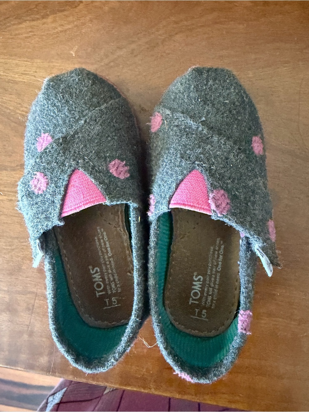 TOMS Kids Gray Slip-On Shoes with Pink Polka Details